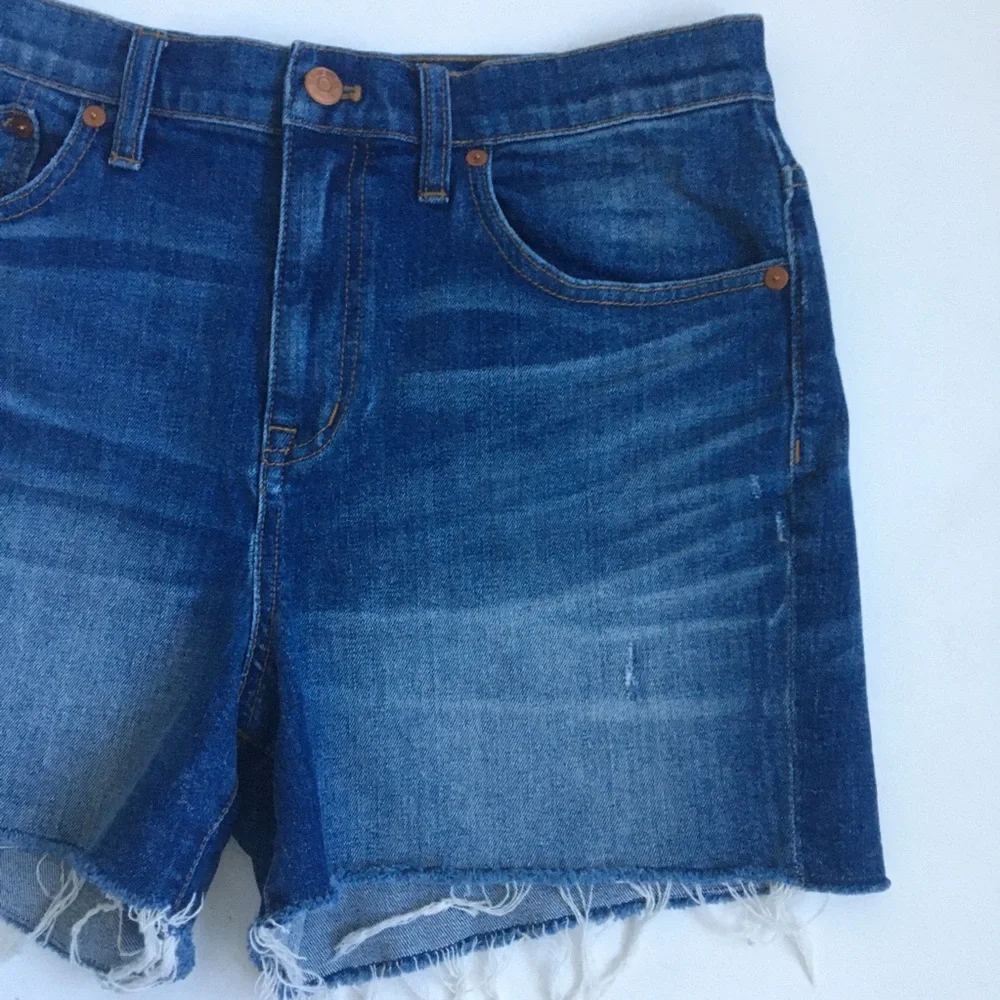 Madewell High Rise Blue Denim Jean Shorts Raw Hem Size 29